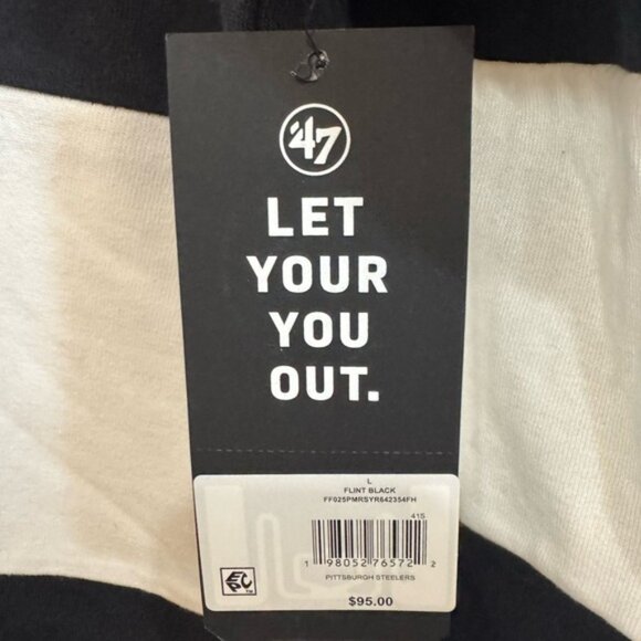 NWT! Adult 47’ Pittsburg Steelers black and white stripe rugby LS collar shirt L - Picture 4 of 5